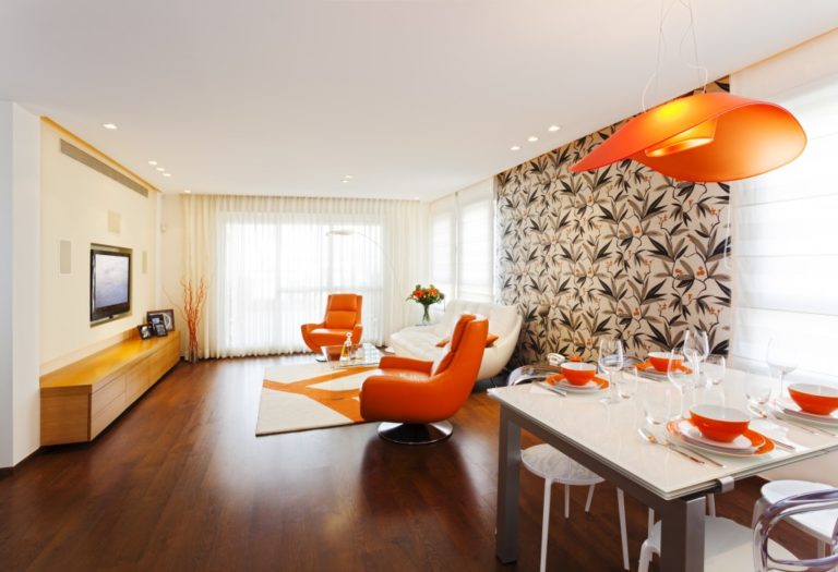 Living room with orange theme